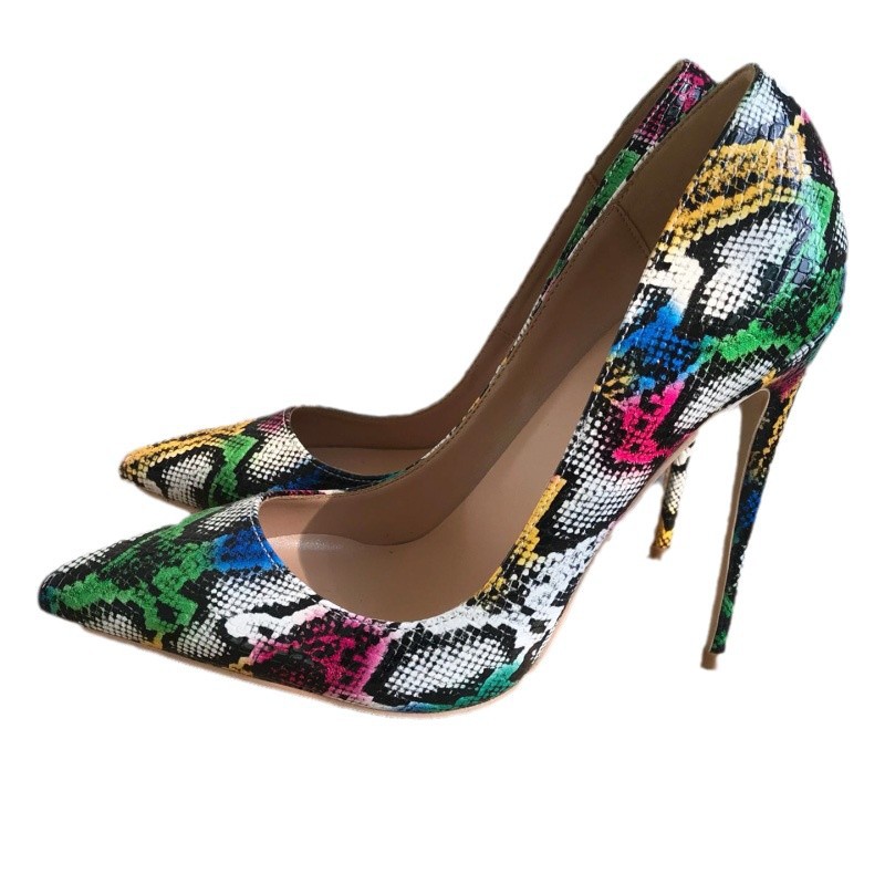 Women'S Shoes In Size 12 - Colorful Python Leather High Heels Pumps