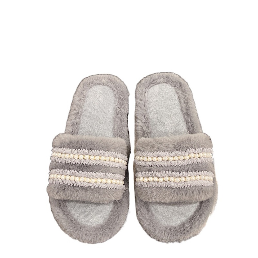 Fluffy Fur Slipper - Cute Thick Sole Pearl Slippers Fluffy