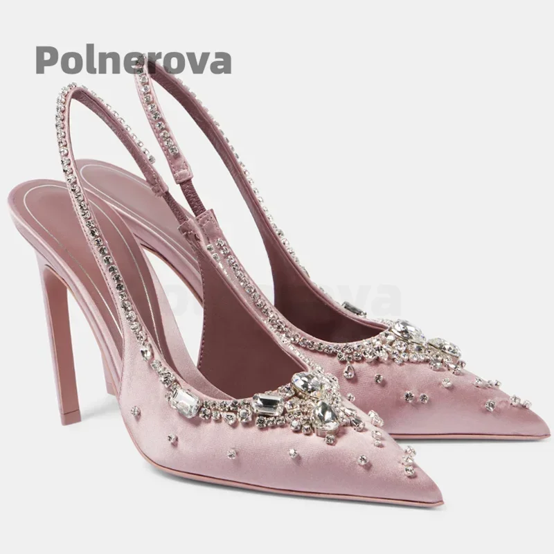 Women'S Shoes Trendy - Satin Crystal Chain Slingback Women's Sandals