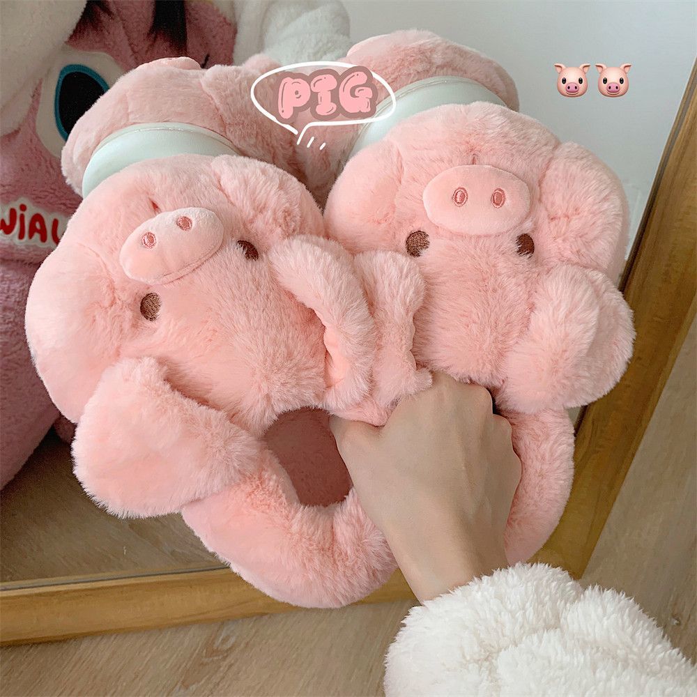 Fluffy Fur Slipper - Feerldi Pink fluffy pig slippers women