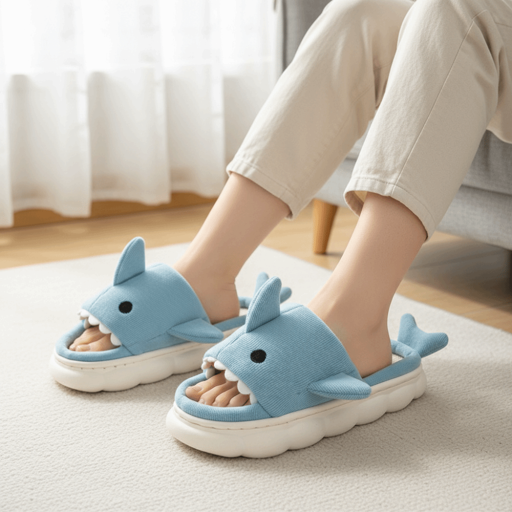 Fluffy Fur Slipper - Cute Linen Shark Slippers Slides Loafers
