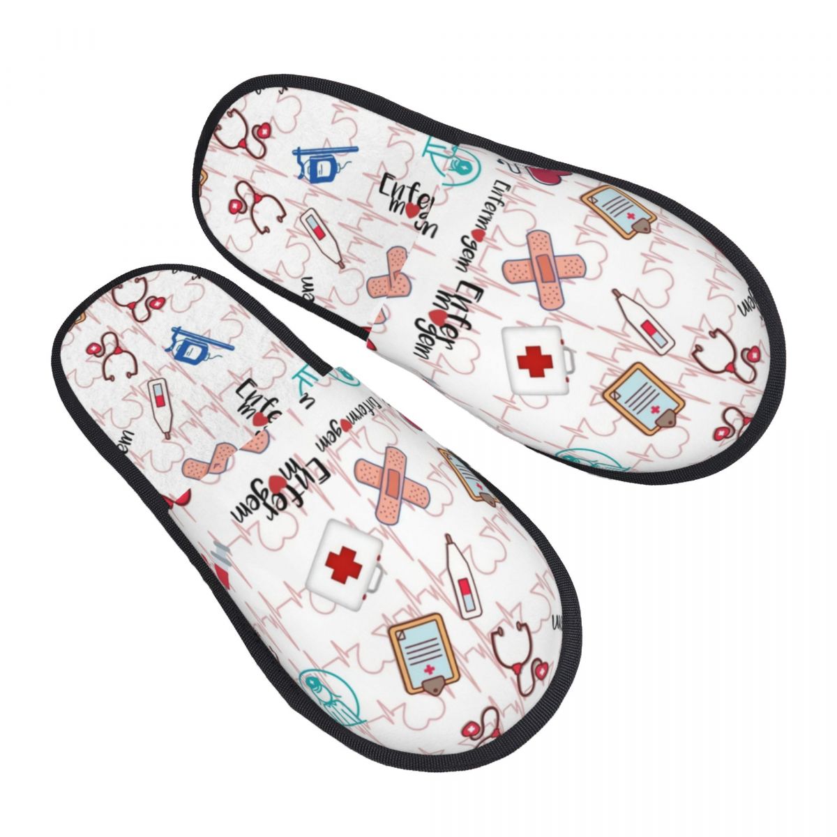 Fluffy Fur Slipper - Print Heartbeat And Stethoscope Doctor Nurse