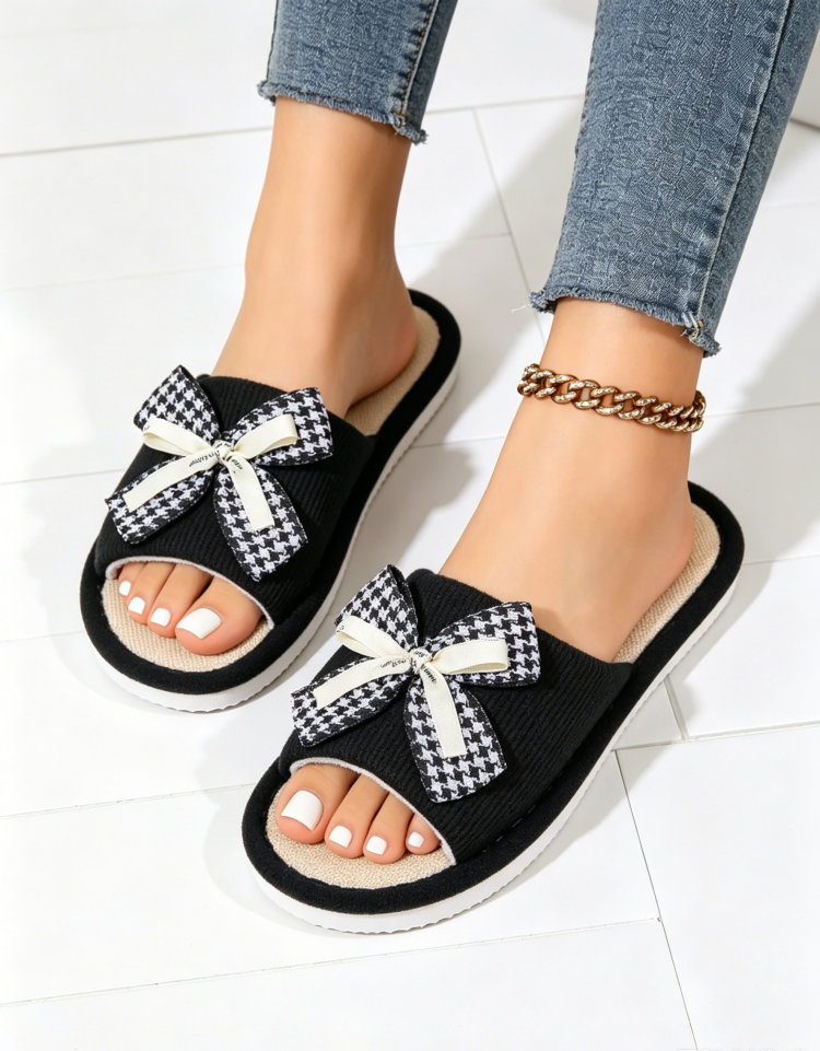 Ladies Bow Decor Linen Slipper - مراجعة Women'S Shoes Trendy وسعره