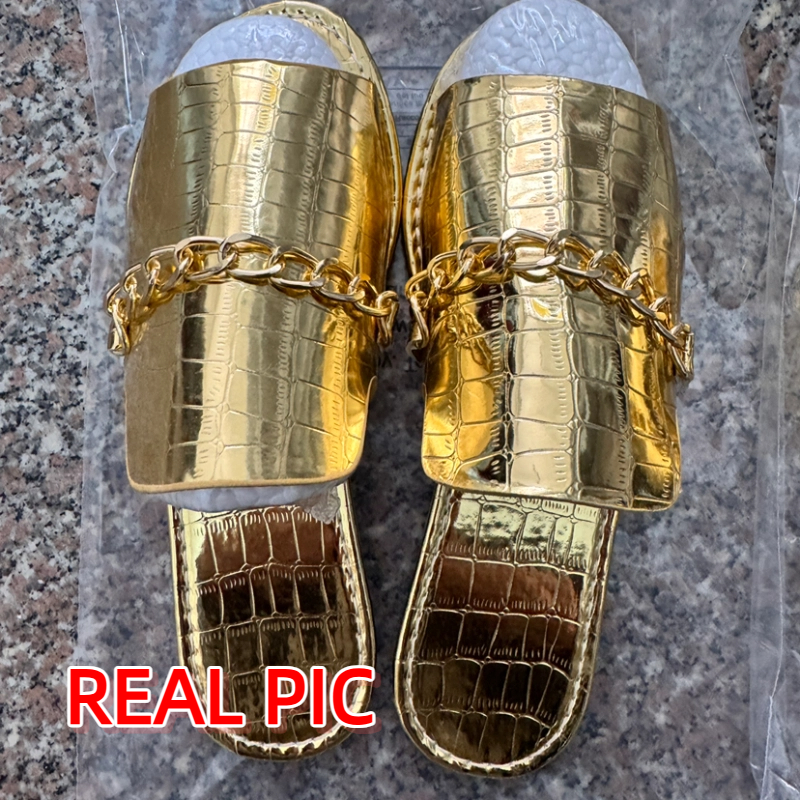 Women's Glitter Gold Slippers  - مراجعة Gold Chain Sandal وسعره