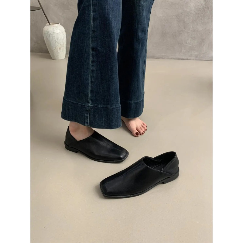 Retro Square Head Flat Leather - مراجعة Loafer Flat Women وسعره