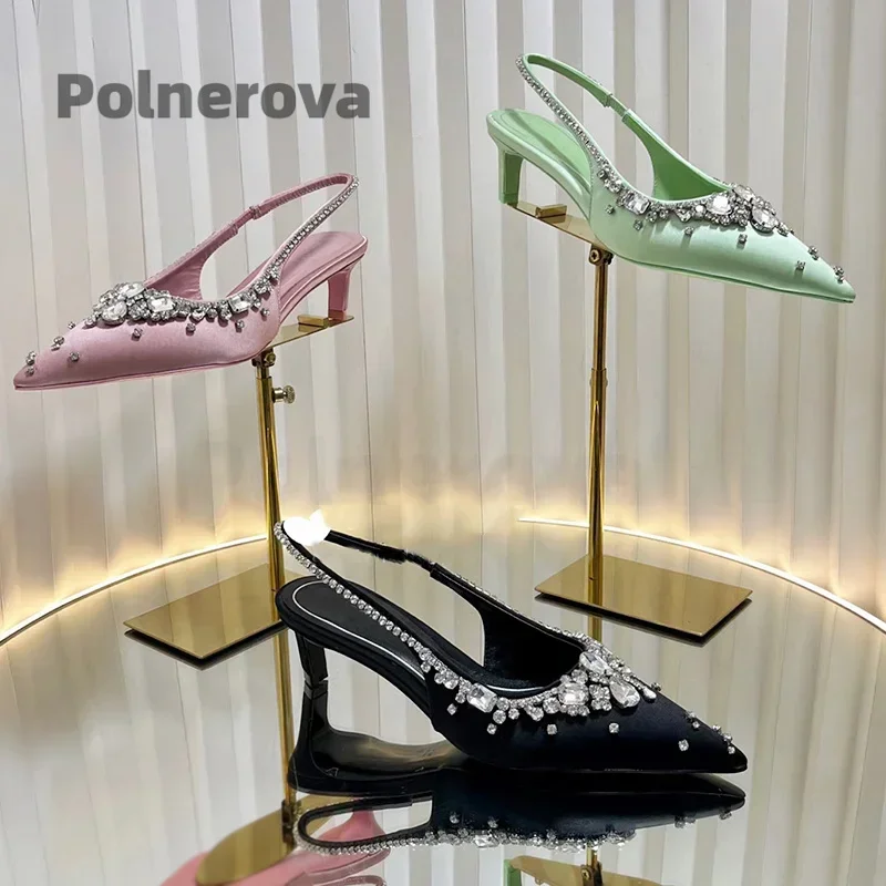 Satin Crystal Chain Slingback  - مراجعة Women'S Shoes Trendy وسعره