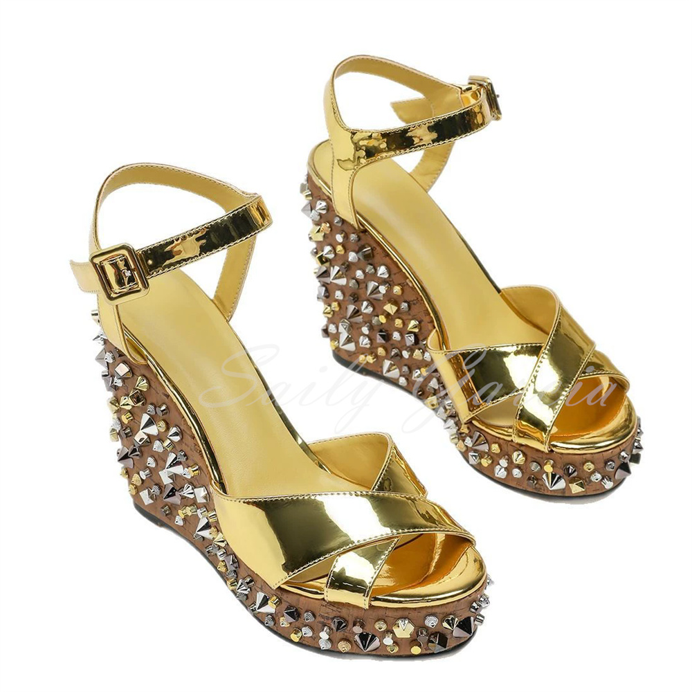 Gold Rivets Decor Wedge Heel S - مراجعة Women'S Shoes Trendy وسعره