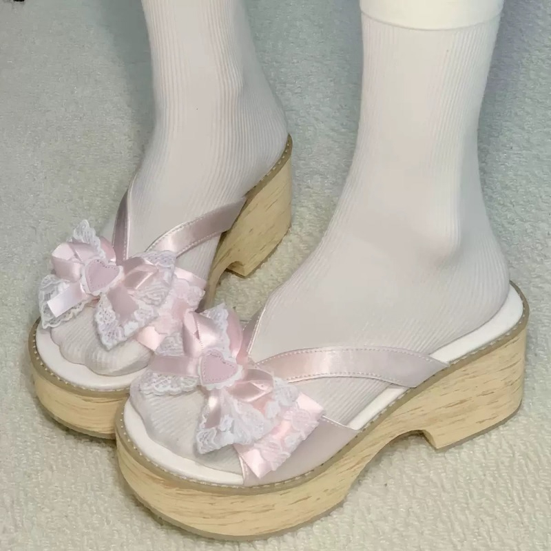 Sweet Bow Wood Grain Thick Bot - مراجعة Women Shoes Japan وسعره