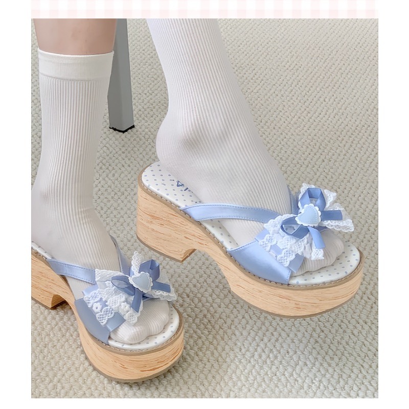 Sweet Bow Wood Grain Thick Bot - مراجعة Women Shoes Japan وسعره
