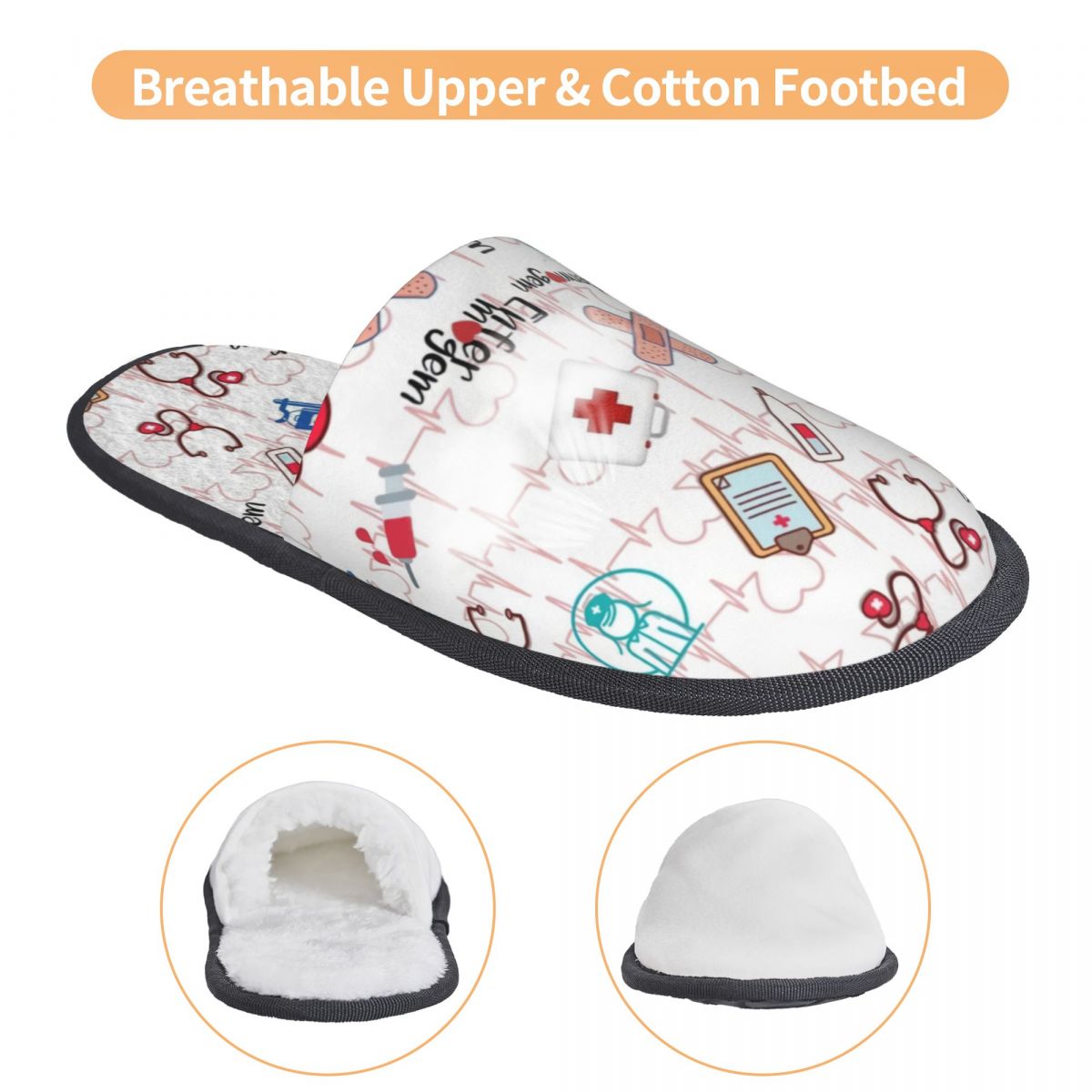 Print Heartbeat And Stethoscop - مراجعة Fluffy Fur Slipper وسعره