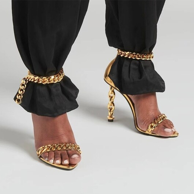 Sexy Gold Chain Heel Pointed T - مراجعة Gold Chain Sandal وسعره