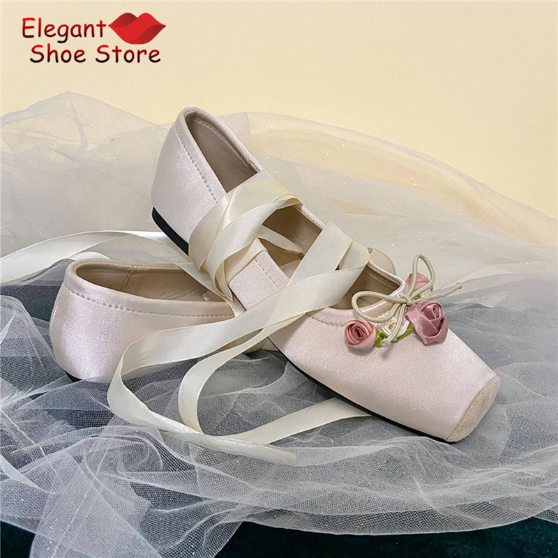 White Pink Rose Decor Satin Ba - مراجعة Loafer Flat Women وسعره