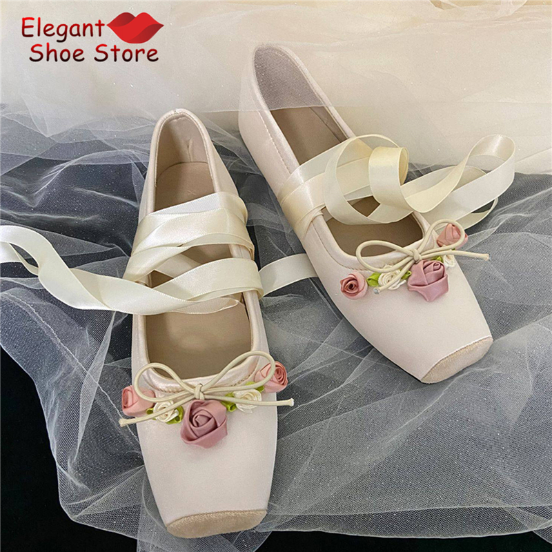 White Pink Rose Decor Satin Ba - مراجعة Loafer Flat Women وسعره