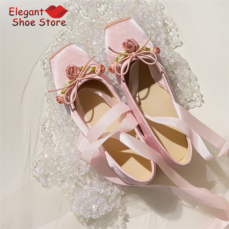 White Pink Rose Decor Satin Ba - مراجعة Loafer Flat Women وسعره